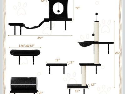 Wall Mounted Cat Tree with Scratcher Post, Perch, and Condo - Space Saving Cat Furniture