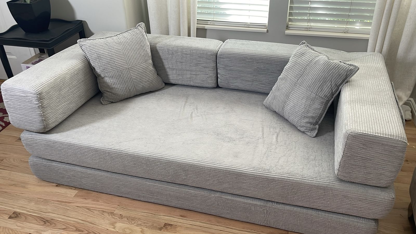 NEW! Grey Corduroy 5-in-1 Convertible Floor Sofa Bed Futon Couch with Pillows