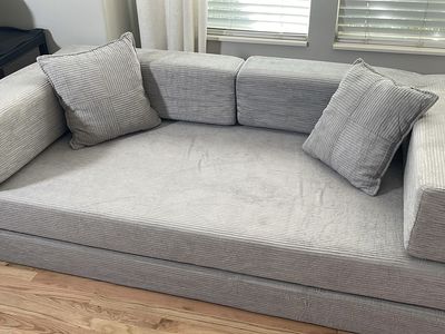 NEW! Grey Corduroy 5-in-1 Convertible Floor Sofa Bed Futon Couch with Pillows
