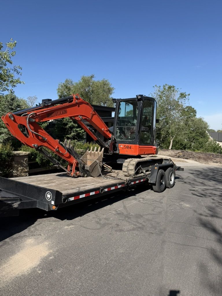 50 Class Mini Ex. KX057-5 For Rent. Angle Blade and Thumb