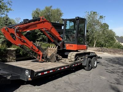 50 Class Mini Ex. KX057-5 For Rent. Angle Blade and Thumb