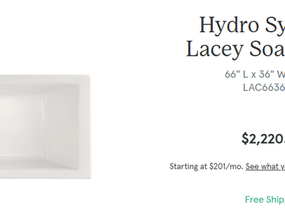 Hydro systems soaker acrylic drop in bath tub