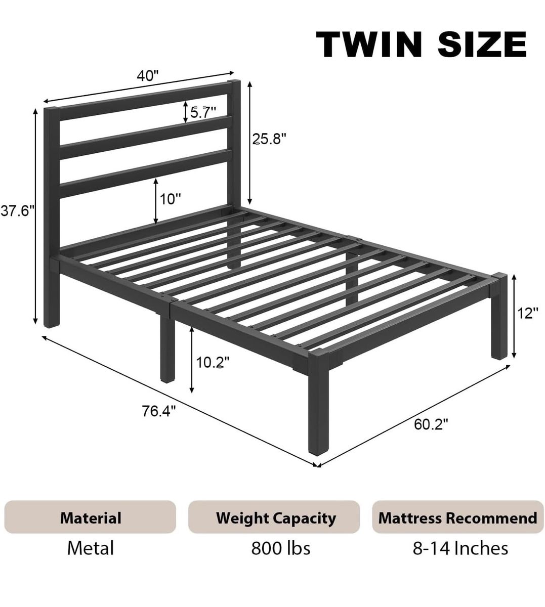 Twin-sized Black metal bed frame