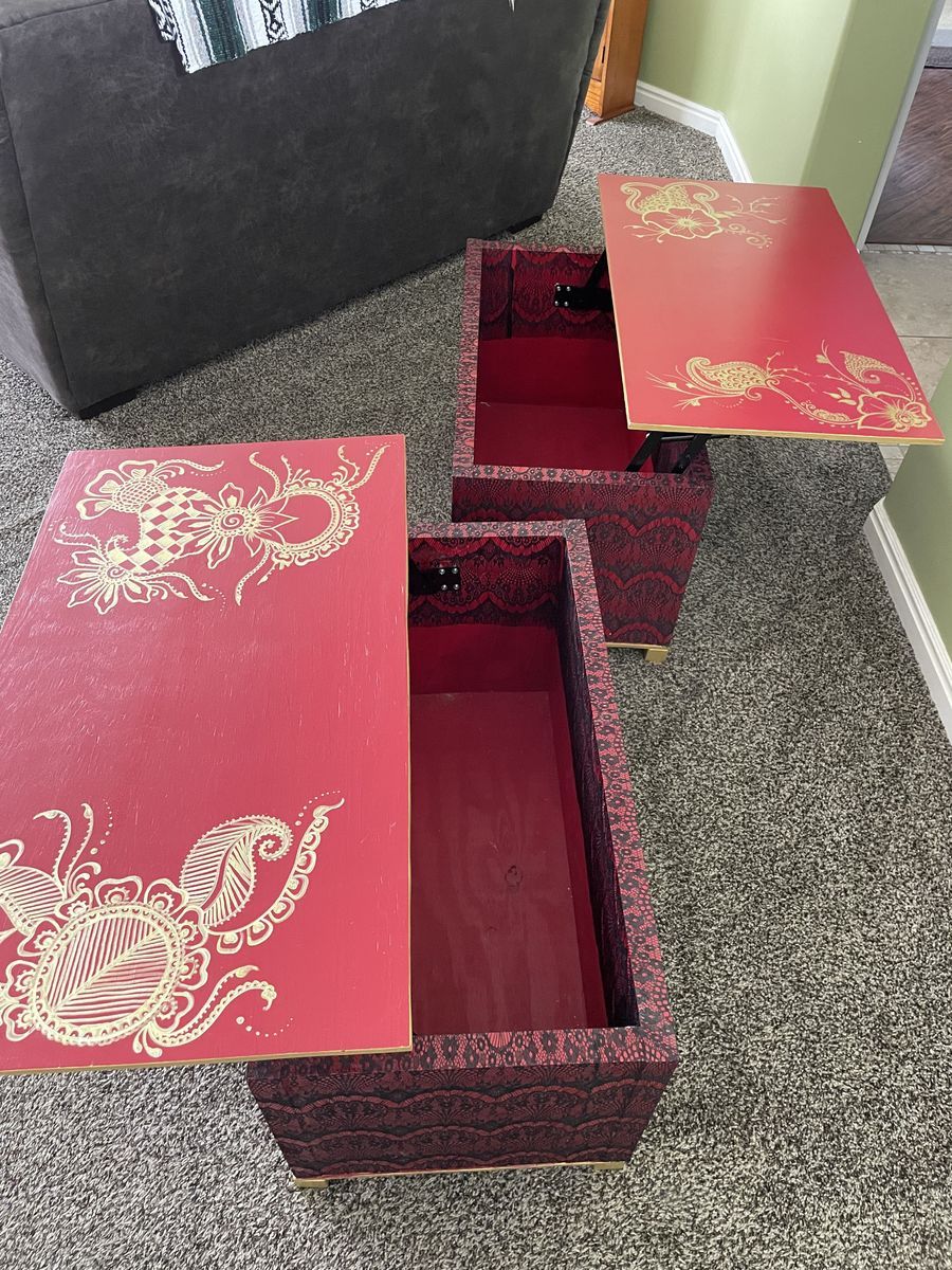 Handmade Red Side Table Cabinets