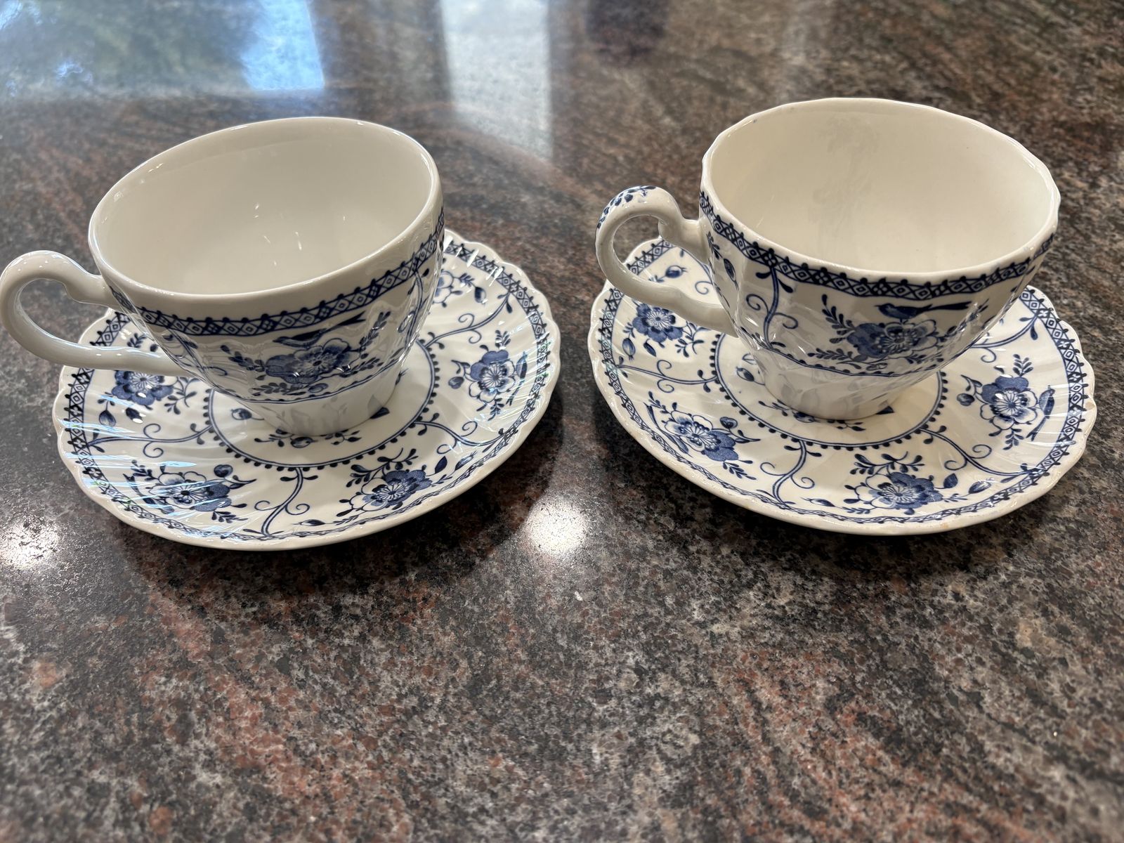 JOHNSON BROS Indies Blue cups saucers set of 2 EXCELLENT cottagecore