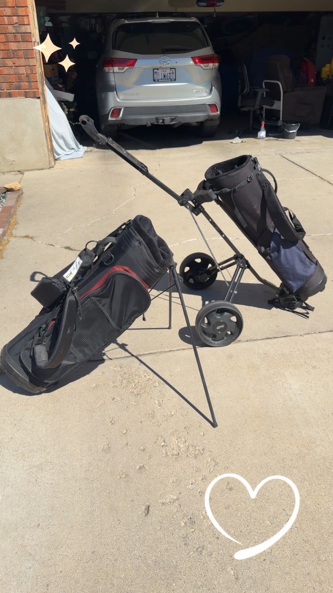 Black and red or blue golf bag with stand
