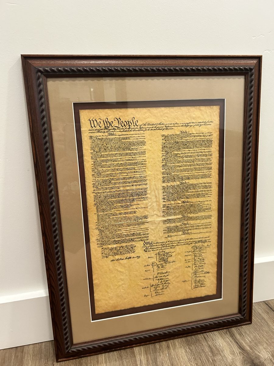 Framed US Constitution Replica Document - "We the People" - Decorative Wall Art