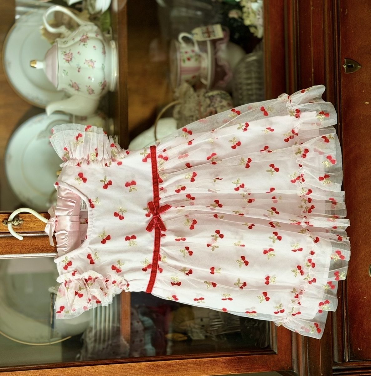 New Little Lass Pink dress with cherry print 18 months