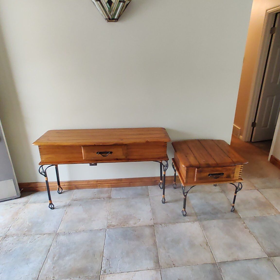 cute hall and side tables wood rod iron