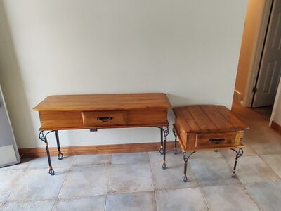 cute hall and side tables wood rod iron