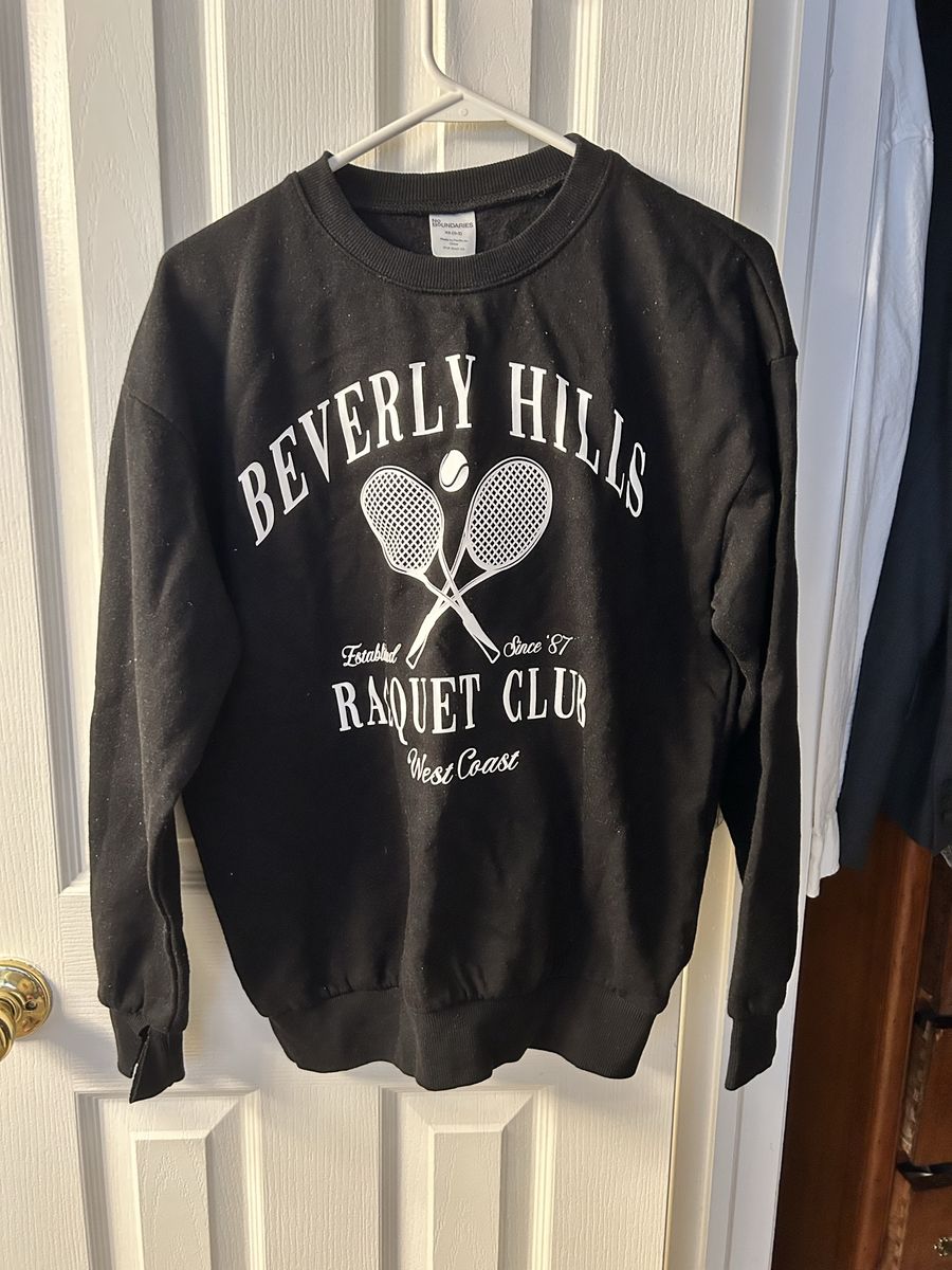No Boundaries Beverly Hills Racquet Club West Coast Sweatshirt Black Women's XS (0-2) Cotton Blend