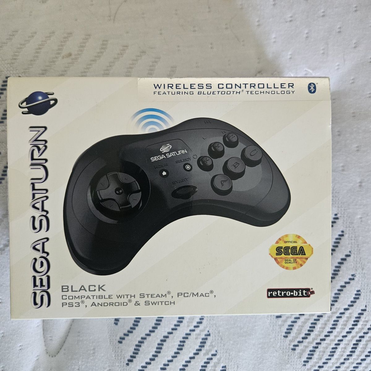Retro-Bit Official Sega Saturn Wireless Bluetooth Controller Black for PC/Mac/PS3/Android/Switch