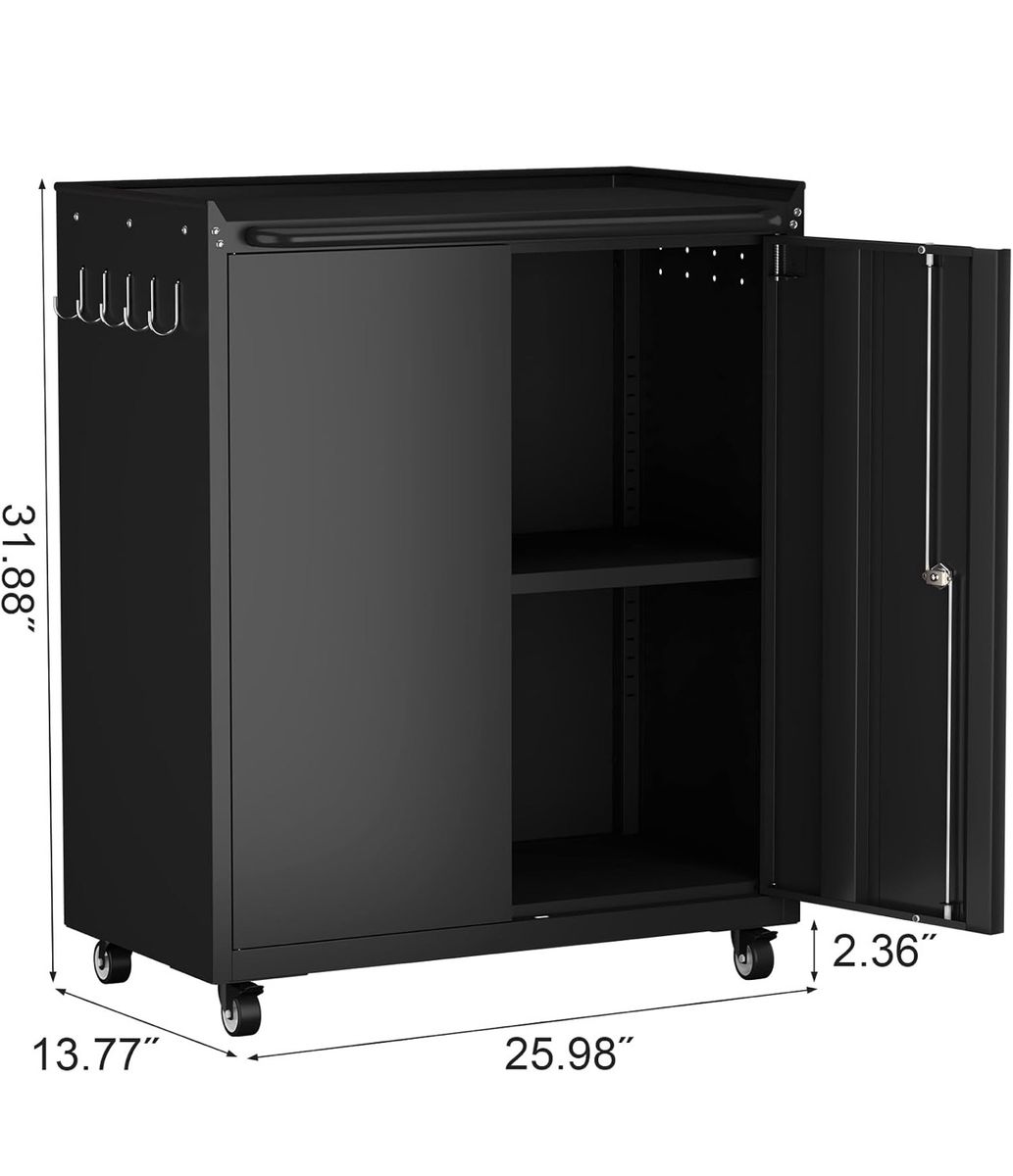 Rolling Metal Storage Cabinet with Lock and Wheels
