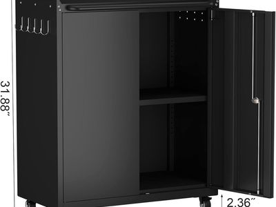 Rolling Metal Storage Cabinet with Lock and Wheels