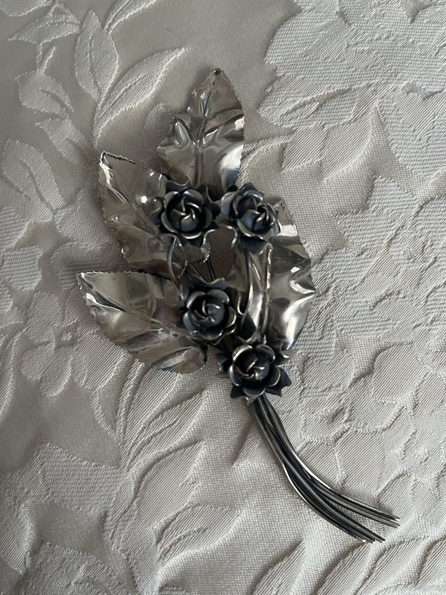 Large Sterling Silver Flower Pin - Early 1940's-Antique