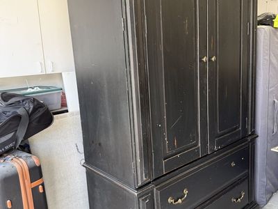 Black Wooden TV/media Armoire with Doors and 2 Lower Drawers