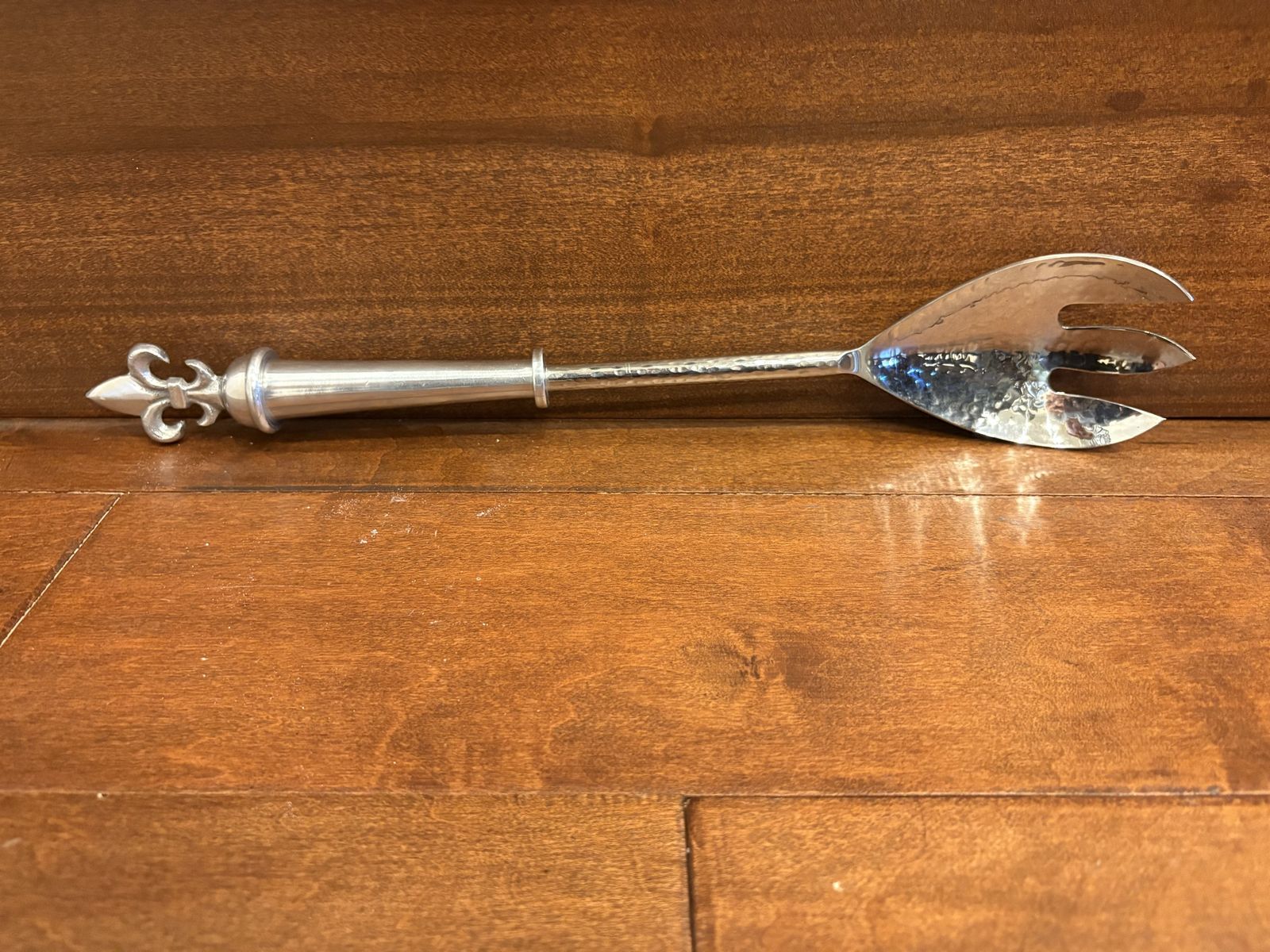 New Large Pewter Serving Spoon w/ Fleur de Lis