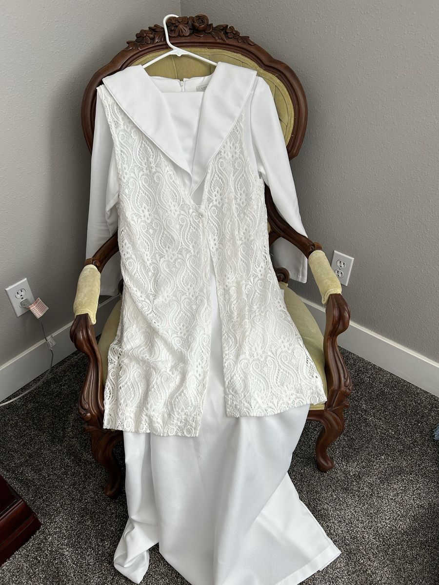 White Temple Dress with Long Lace vest - Size 14