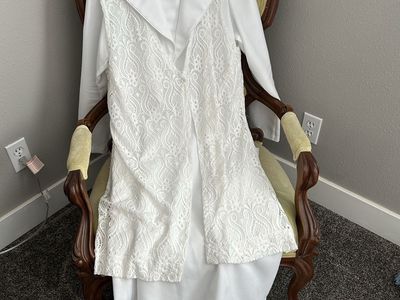 White Temple Dress with Long Lace vest - Size 14