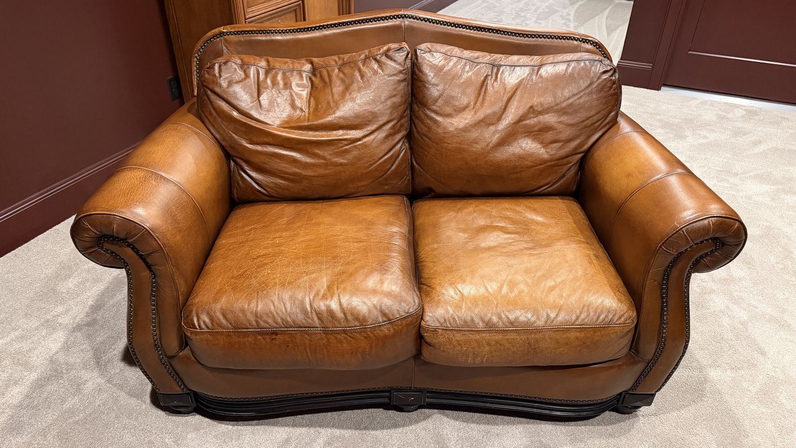 Leather Loveseat, Chair And Ottoman