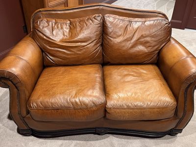 Leather Loveseat, Chair And Ottoman