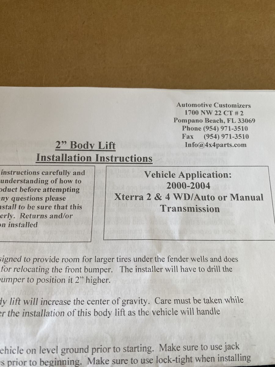 1st Gen Xterra Body Lift kit