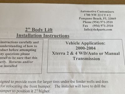 1st Gen Xterra Body Lift kit