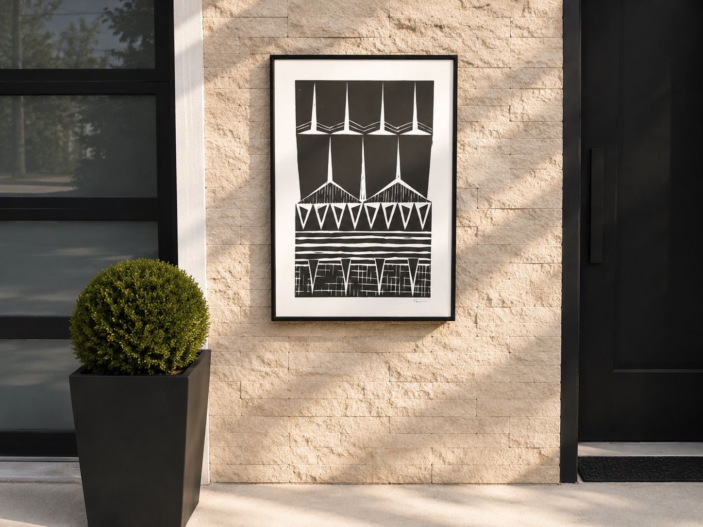 2 Abstract Black and White Framed Art Print, Modern Geometric Design Wall Decor