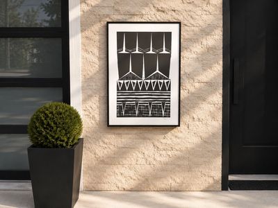 2 Abstract Black and White Framed Art Print, Modern Geometric Design Wall Decor