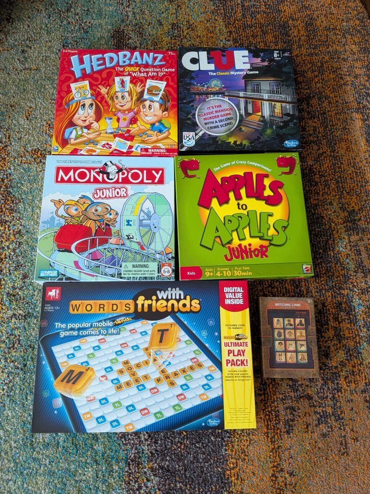 Board Games Bundle: Mastermind, Throw Throw Burrito, Poetry for Neanderthals, Monopoly Jr, Apples to Apples Jr & More!