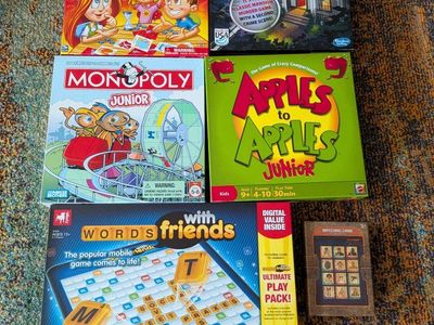Board Games Bundle: Mastermind, Throw Throw Burrito, Poetry for Neanderthals, Monopoly Jr, Apples to Apples Jr & More!
