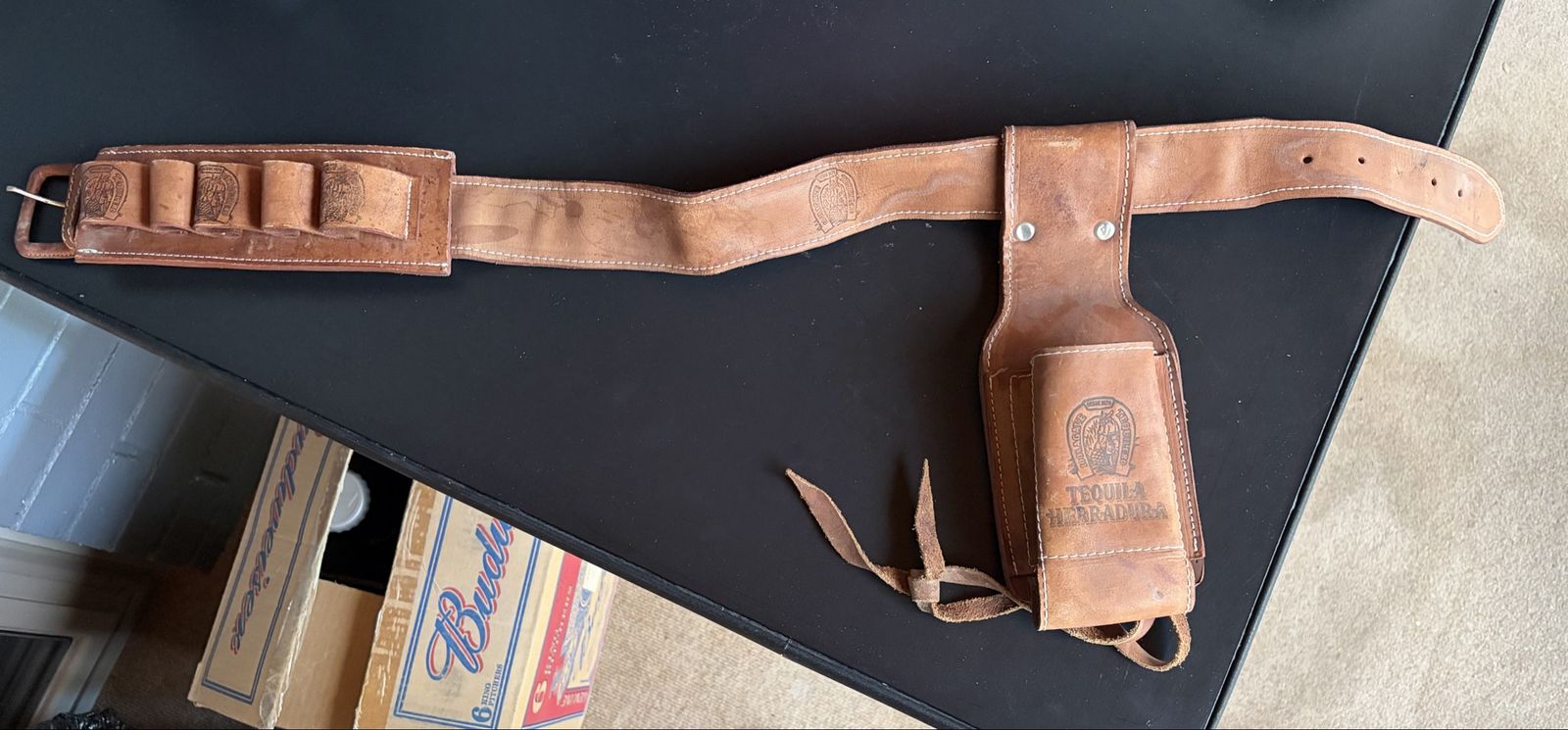 Tequila Herradura Leather Shot Glass Holder Belt with Holster - Rustic Barware Accessory
