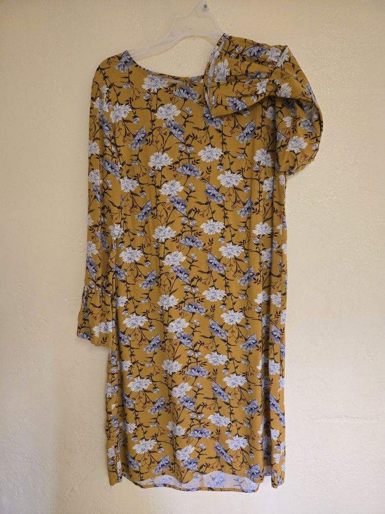 Old Navy Mustard Yellow Floral Shift Dress Medium