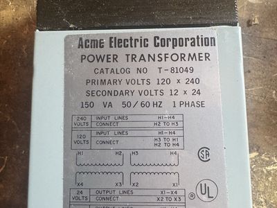 Acme Electric T-81049 Boost & Buck Transformer - .150 KVA, 120/240 Pri. Volts, 12/24 Sec. Volts