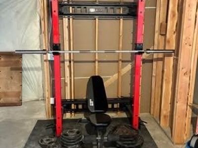 Ethos Home Gym Power Rack with Bench, Barbell, and Weight Plates