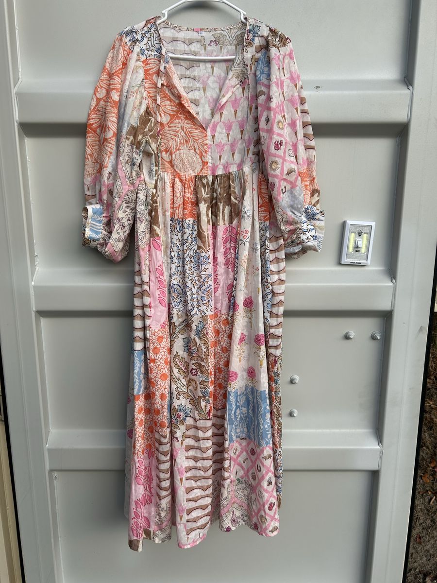 Women's Boho Patchwork Print Long Sleeve Maxi Dress Size S