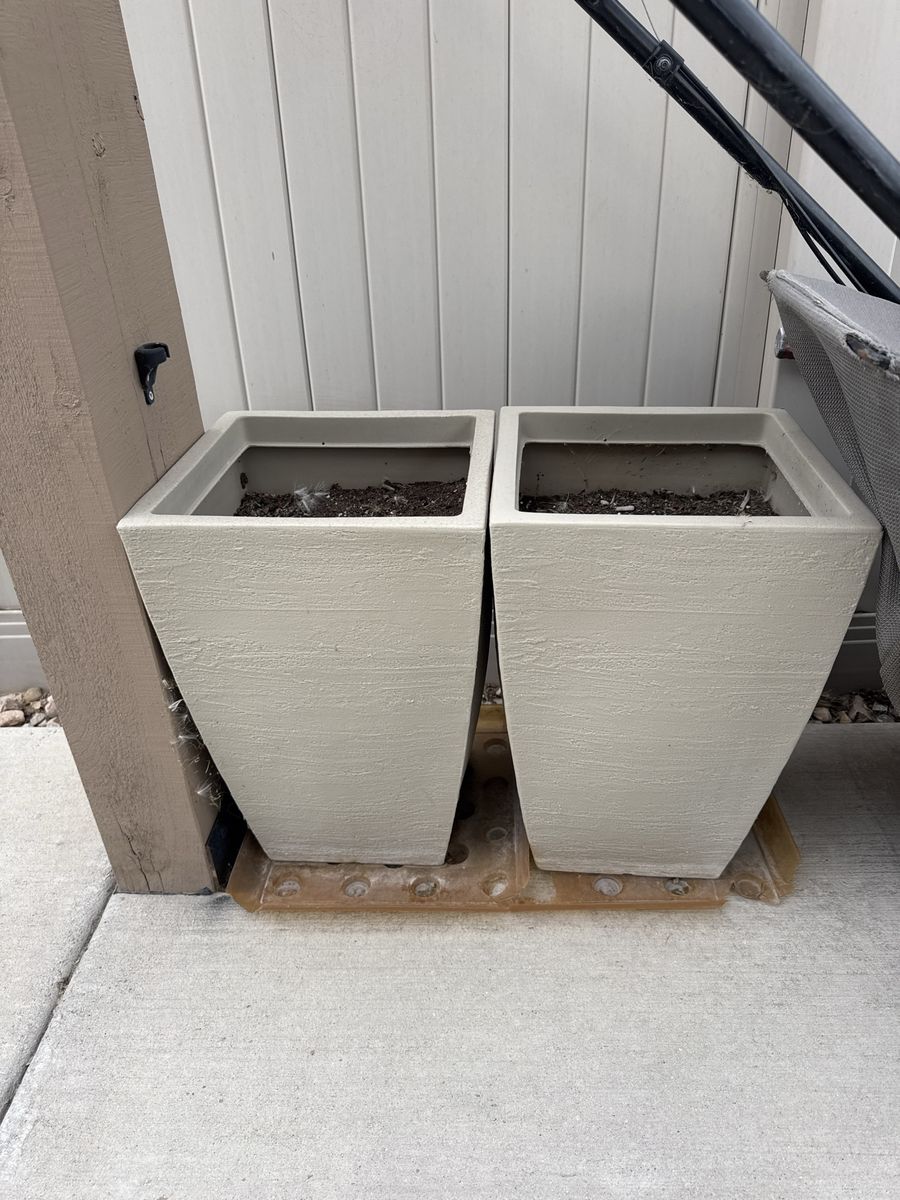 2 Modern Outdoor Planters, Square Tapered Design, Beige/Light Tan, Used