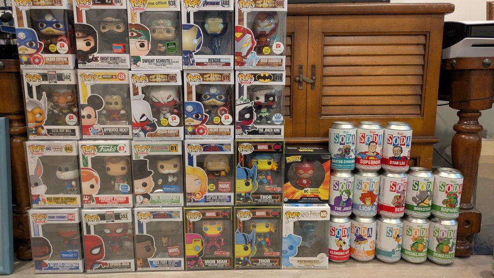 Box of Funk Pops and Sodas