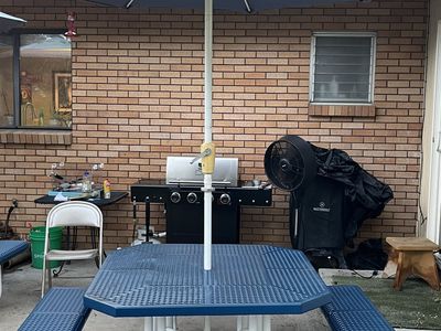 Sturdy Blue 46-inch Picnic Table with blue Umbrella