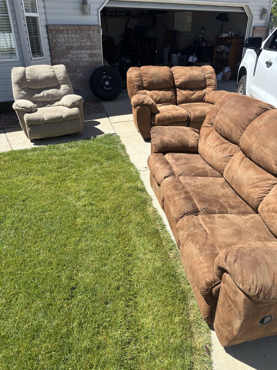 Free!!!! Comfortable Reclining Sofa and Loveseat Set - Brown Suede-like Fabric