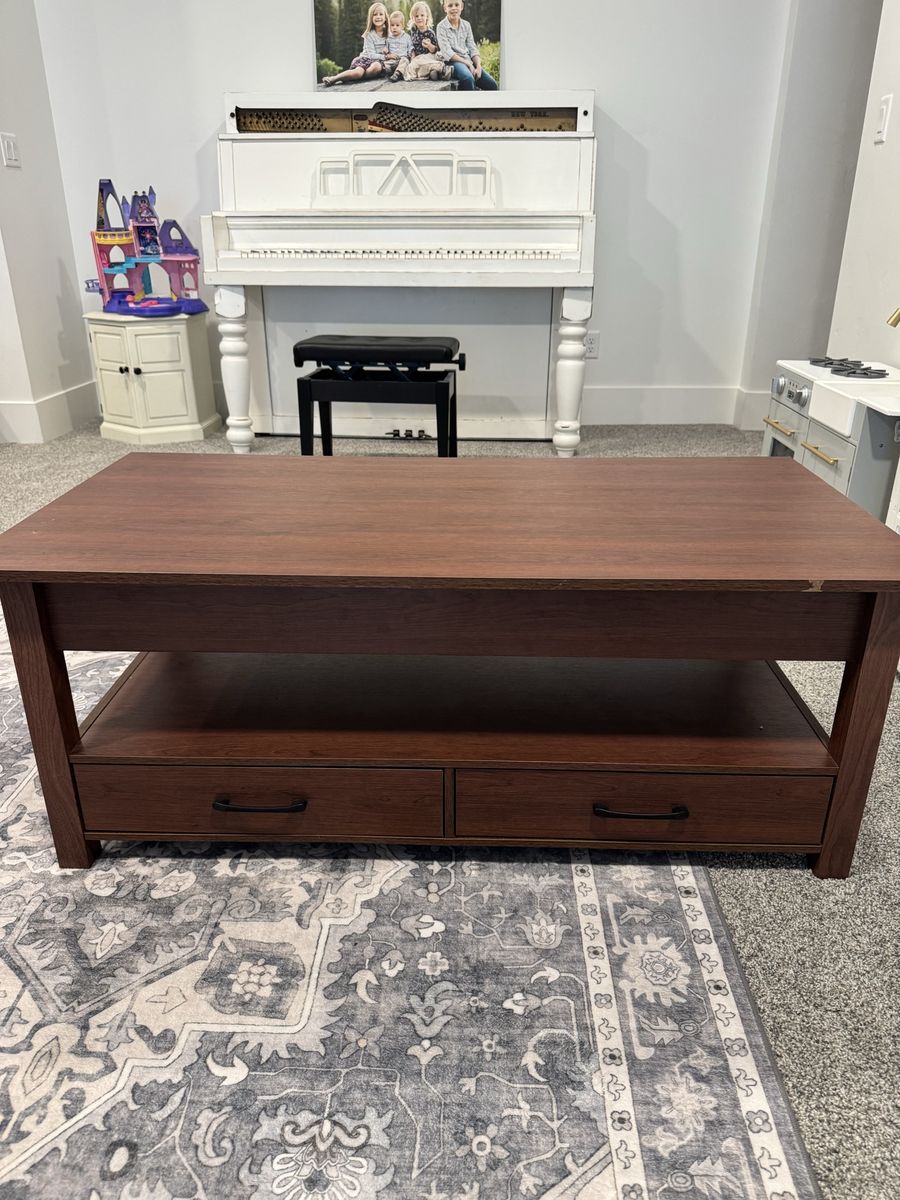 Wooden Lift-Top Coffee Table with Storage Drawers - Brown
