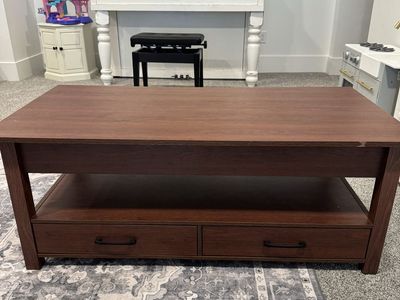 Wooden Lift-Top Coffee Table with Storage Drawers - Brown