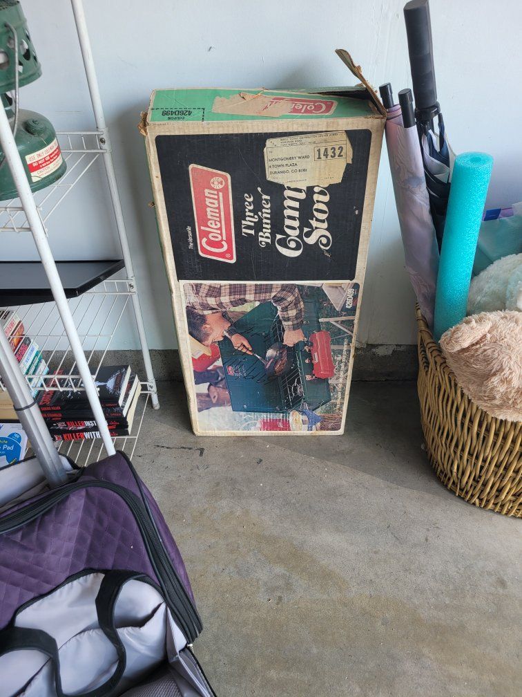 Vintage Coleman Three Burner Camp Stove in Original Box