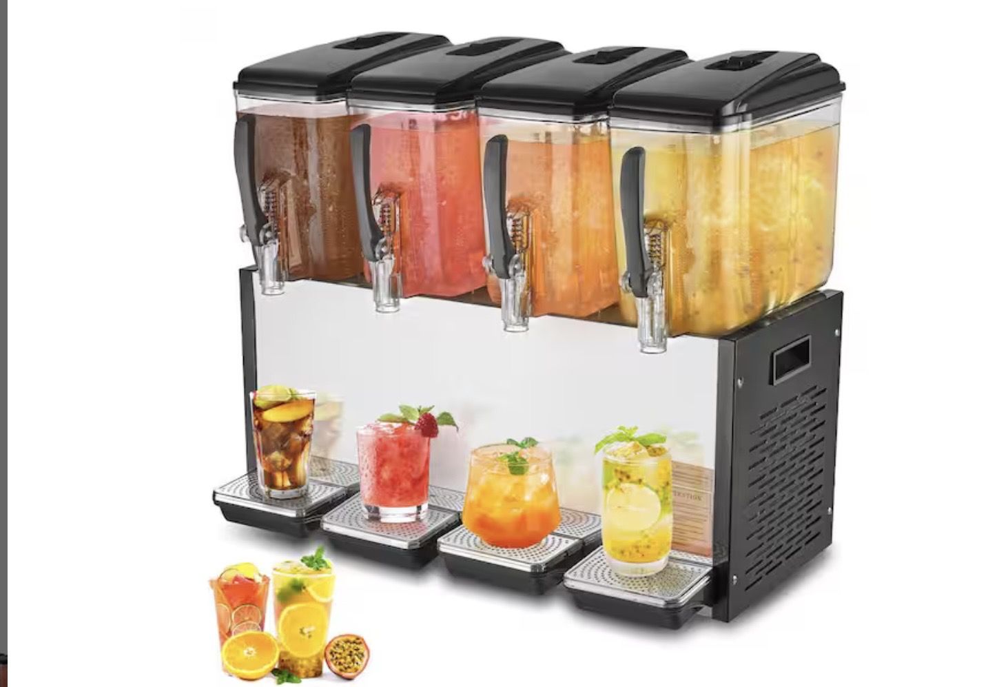 VEVOR Commercial Beverage Dispenser,4 Tanks 12.7 Qt. Per Tank Juice Dispenser,510-Watt Stainless Steel Iced Tea Drink Machine