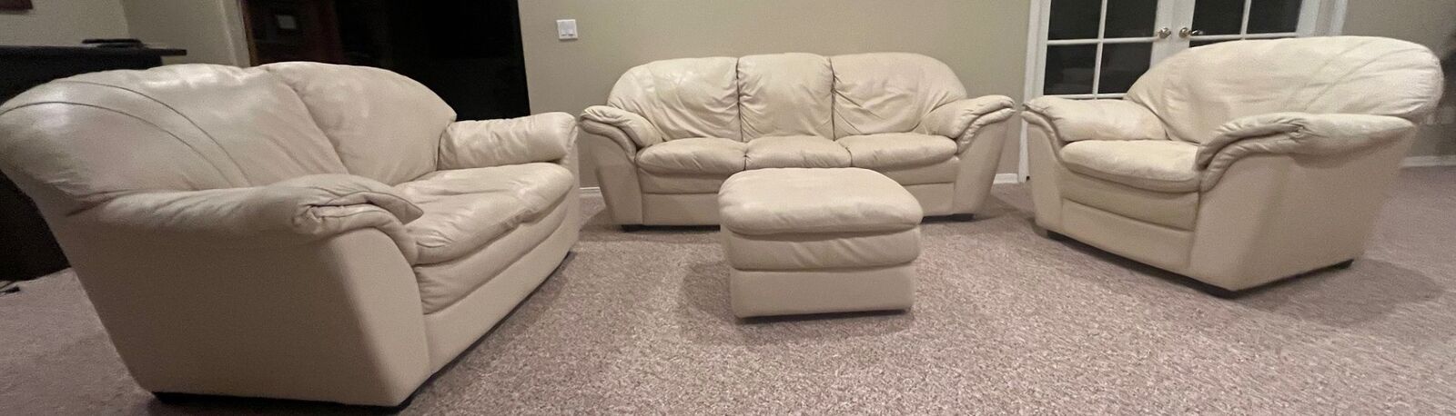 Italian Leather Sofa Set – Sofa, Loveseat, Chair & Ottoman