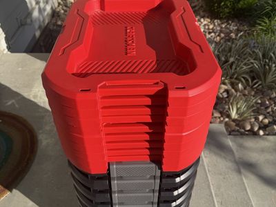 Craftsman 10-Gallon Black/Red Stackable Storage Tote with Latching Lid, Heavy Duty Plastic