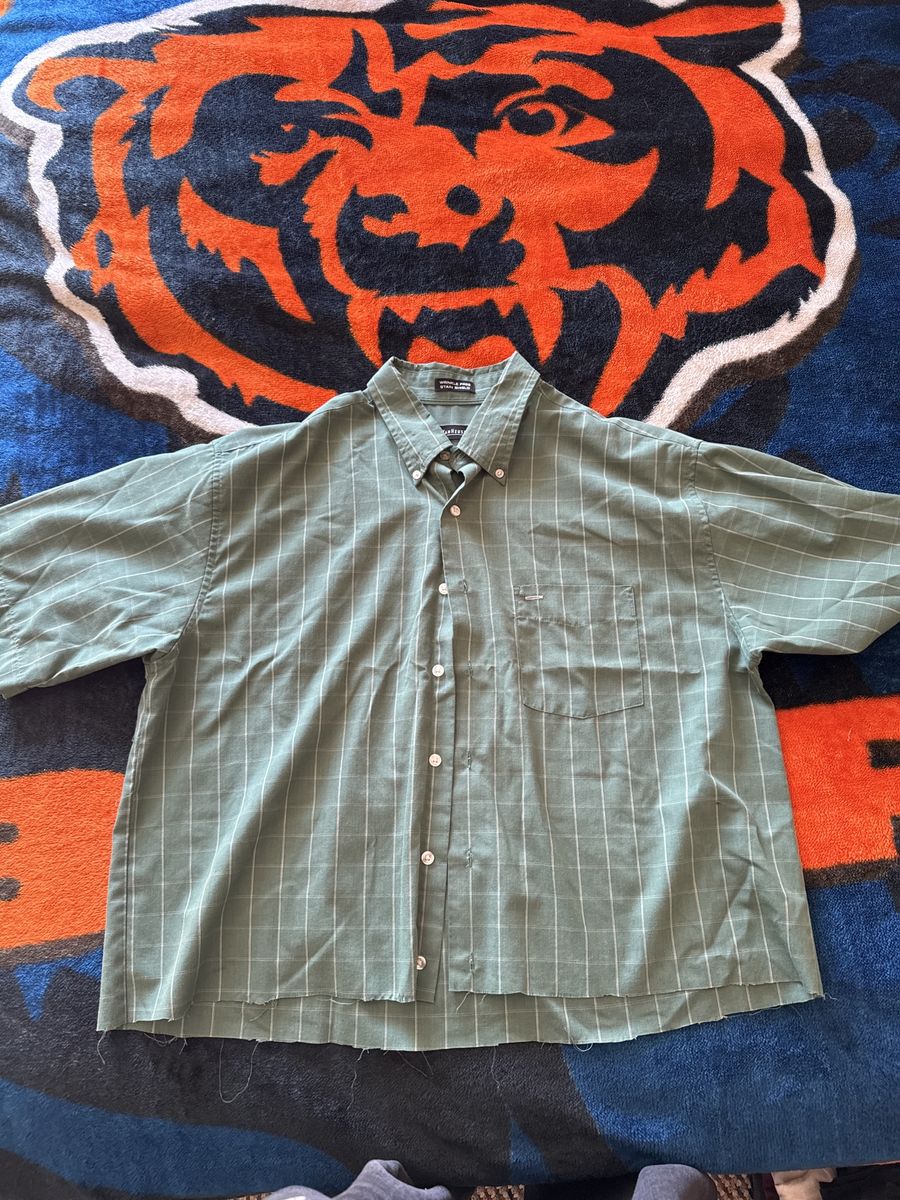 Vintage Structure & Co. Green Plaid Short Sleeve Button-Down Shirt Men's XL with Raw Hem