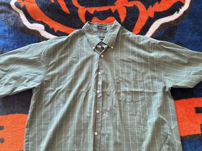 Vintage Structure & Co. Green Plaid Short Sleeve Button-Down Shirt Men's XL with Raw Hem