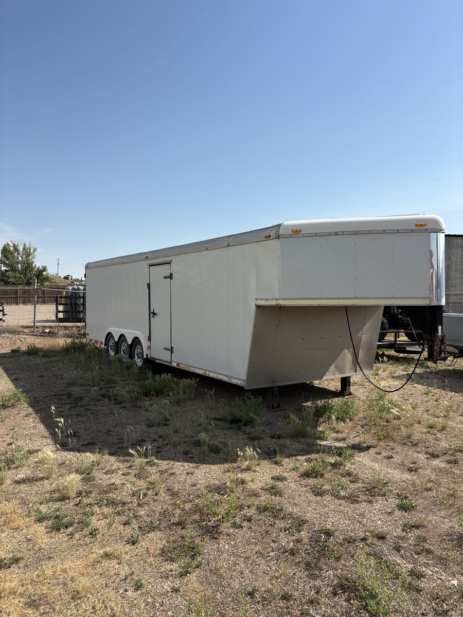 White Gooseneck Enclosed Cargo Trailer - Triple Axle