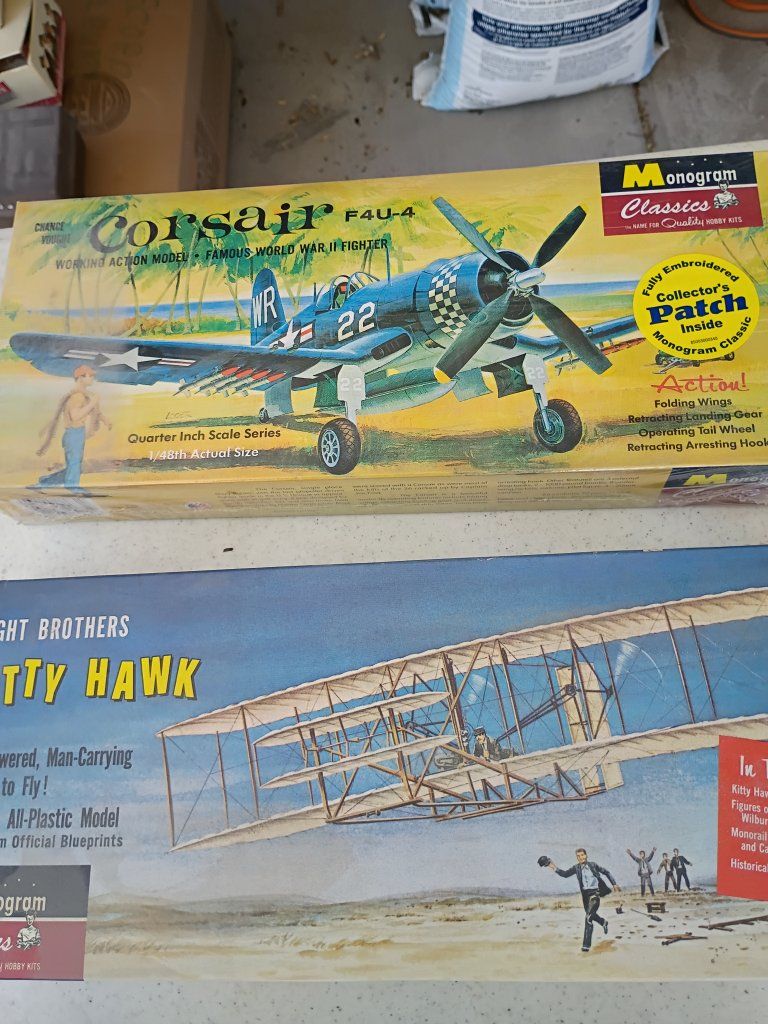 Vintage Monogram Model Airplane Kits - Corsair F4U-4 & Wright Brothers Kitty Hawk